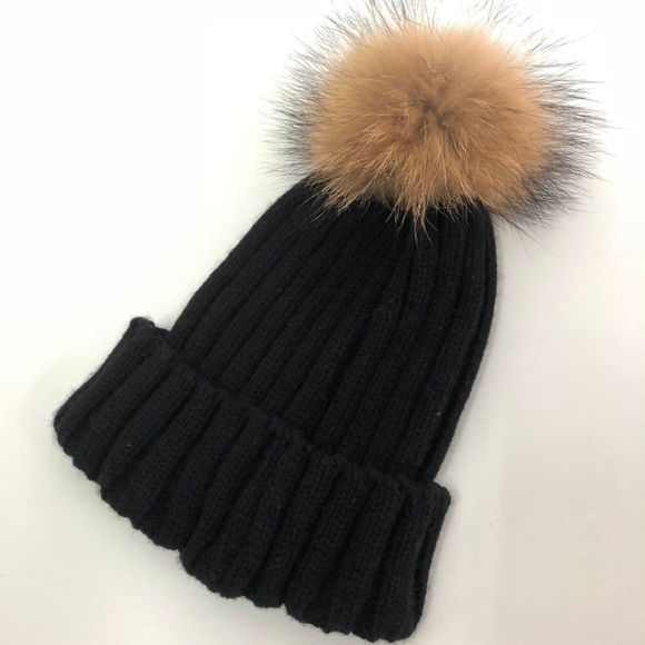 Black Knit Beanie with Removable Pom Pom - Picture 2 of 4